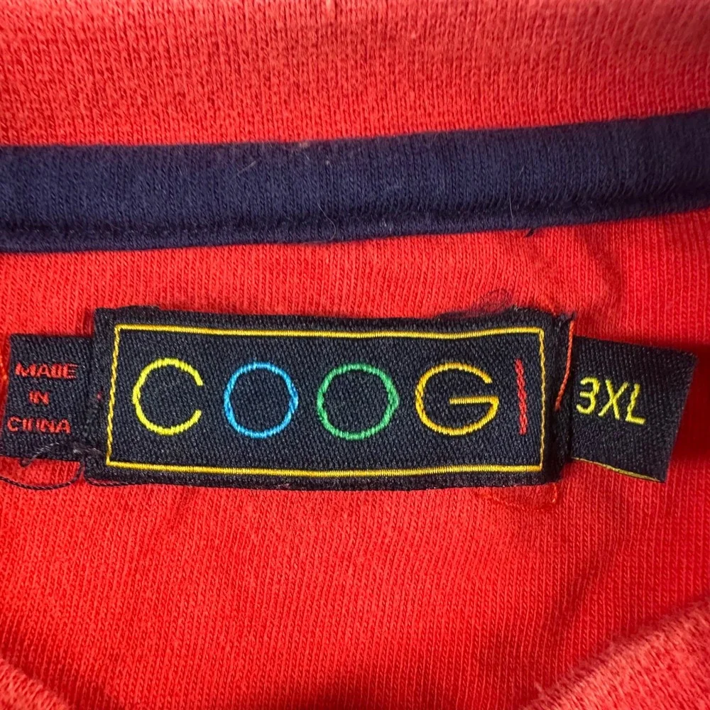 Coogi Men Red Short Sleeve Embroidered Logo T-Shirt Navy Contrast XL 100% Cotton
